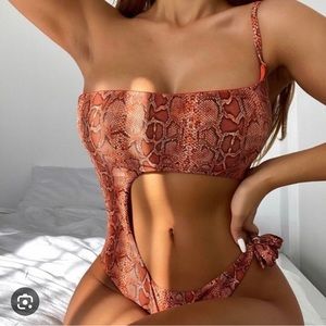 TIGER MIST- Cutout One Piece Swim Suit Orange Snake Print  Size S